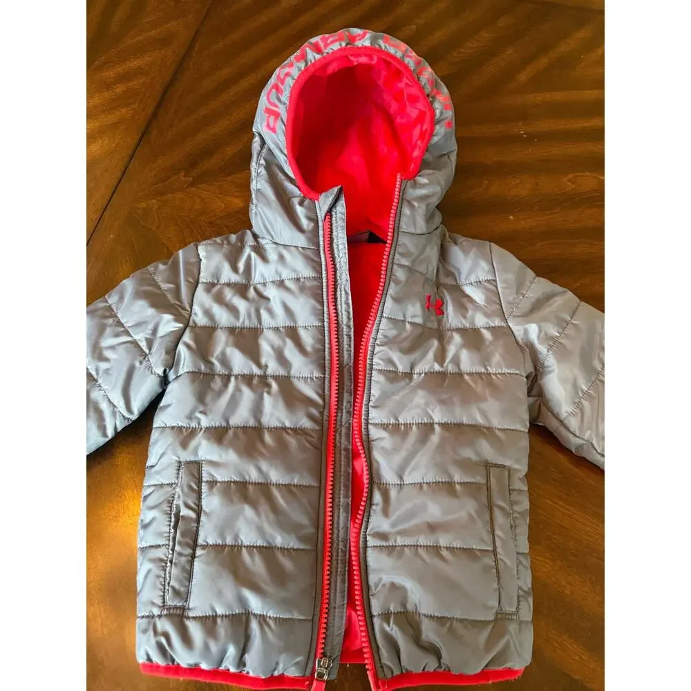 Under Armour Storm ColdGear Puffer Jacket Toddler Size 3T Gray Warm Winter Cozy